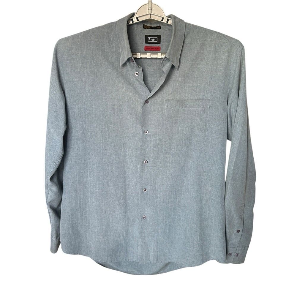 Haggar Shirt Mens XL Gray‎ Button Up Modern Shape Comfort Casual Stylish